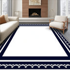 Navy and White Ornate Border Rug