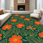 Orange Floral Leaf Pattern Rug