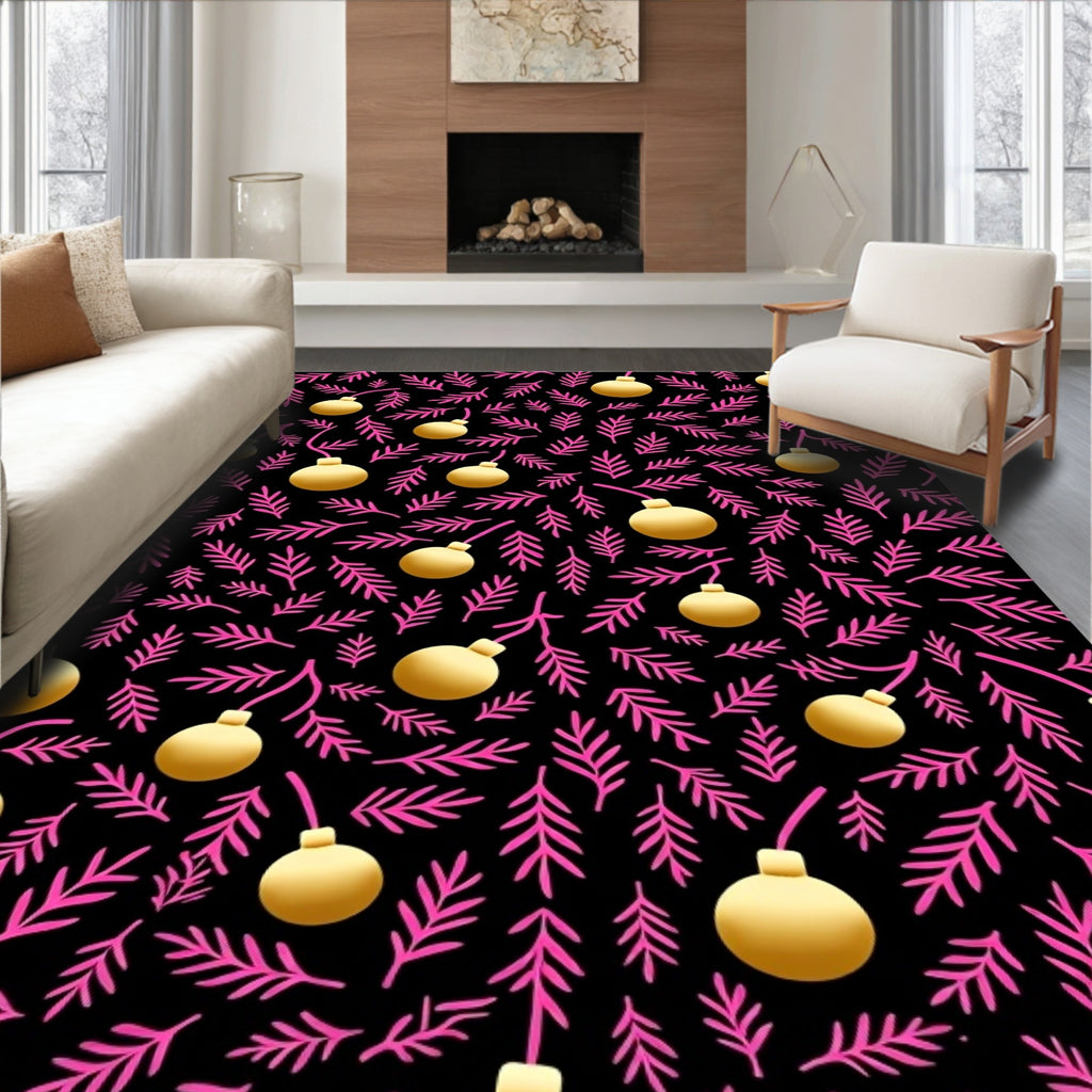 Pink Pine Golden Bauble Collage Rug
