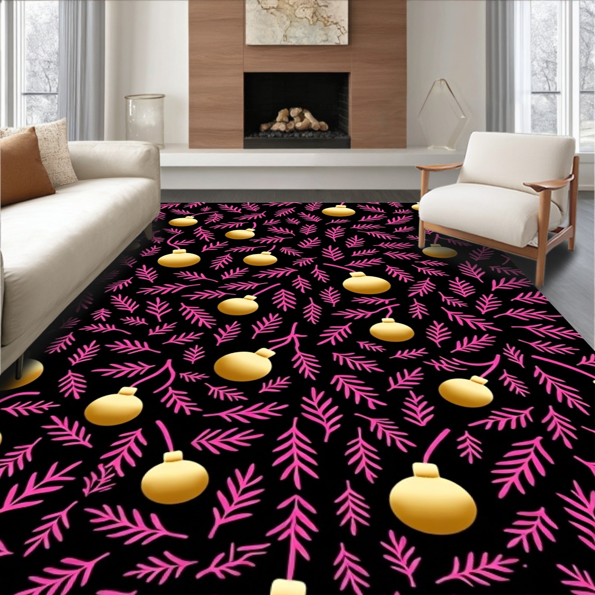 Pink Pine Golden Bauble Collage Rug