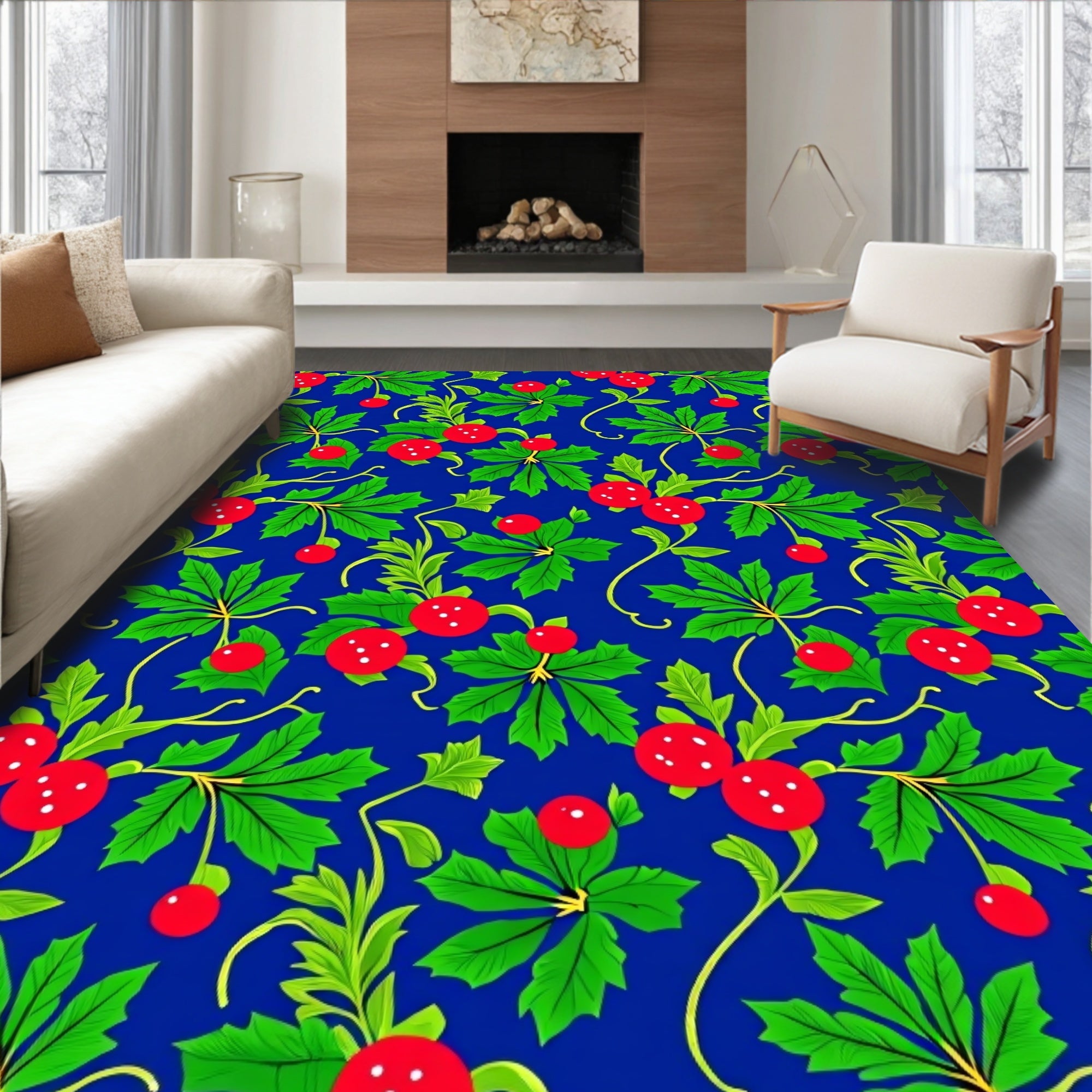 Vibrant Red Berry Vine Flourish Rug