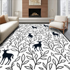 Whimsical Deer Botanical Pattern Rug