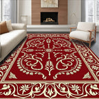 Crimson Ornamental Floral Swirl Rug
