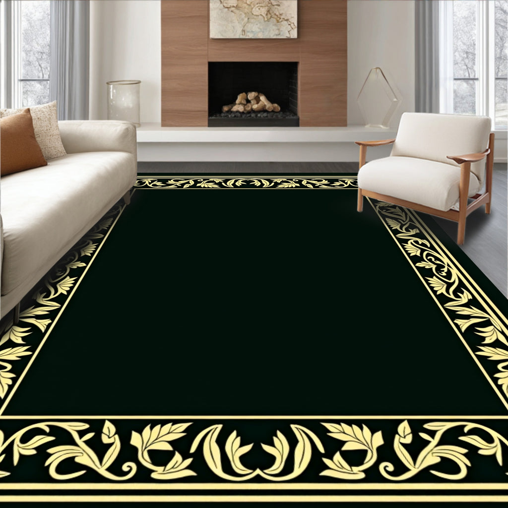 Golden Leaf Scroll Border Rug
