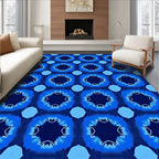 Blue Sunburst Geometric Pattern Rug