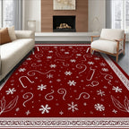 Crimson White Festive Snowflake Candy Cane Rug