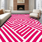 Bold Pink Geometric Maze Design Rug