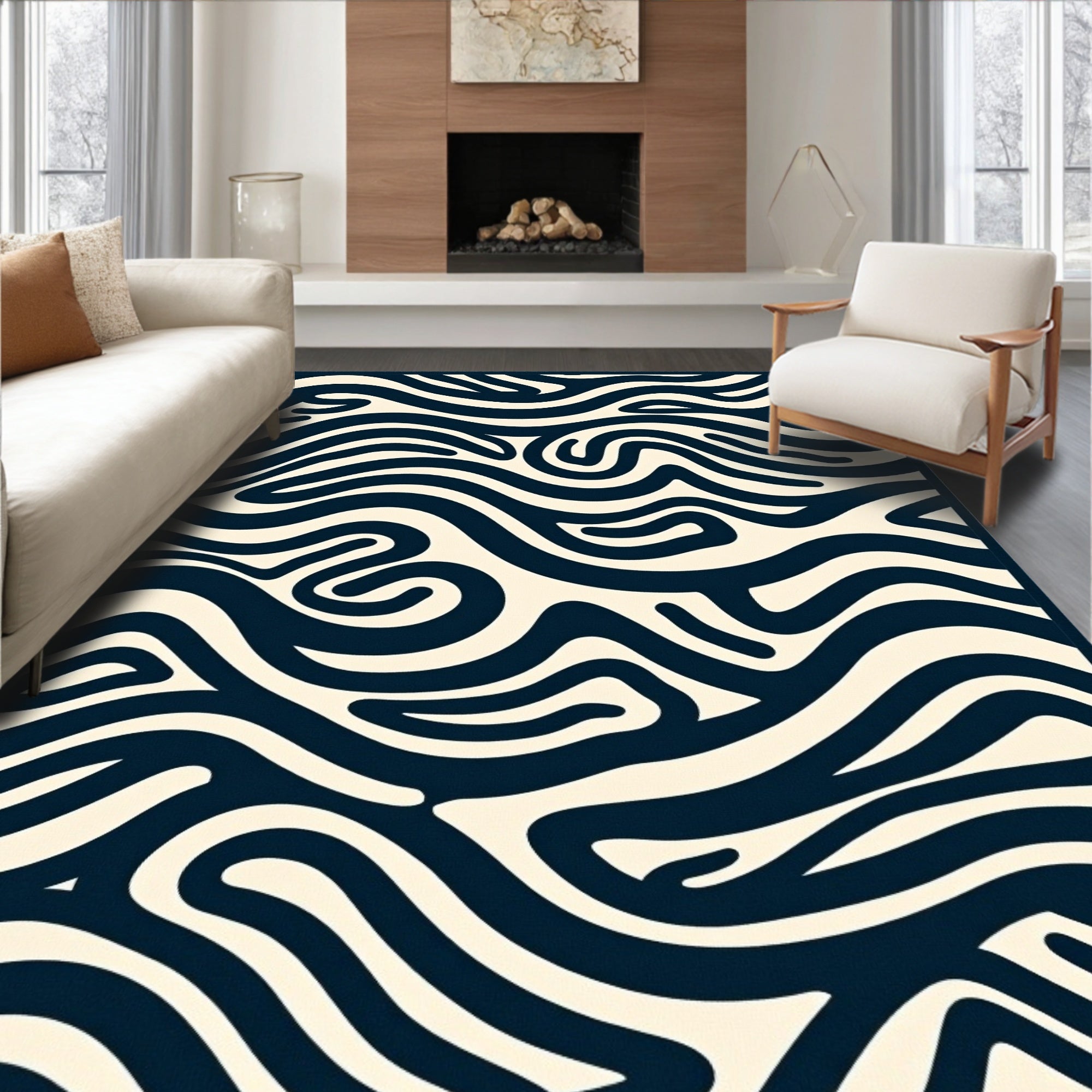Rivulet Dark Wave Abstract Pattern Rug