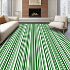 Classic Green White Vertical Stripe Pattern Rug