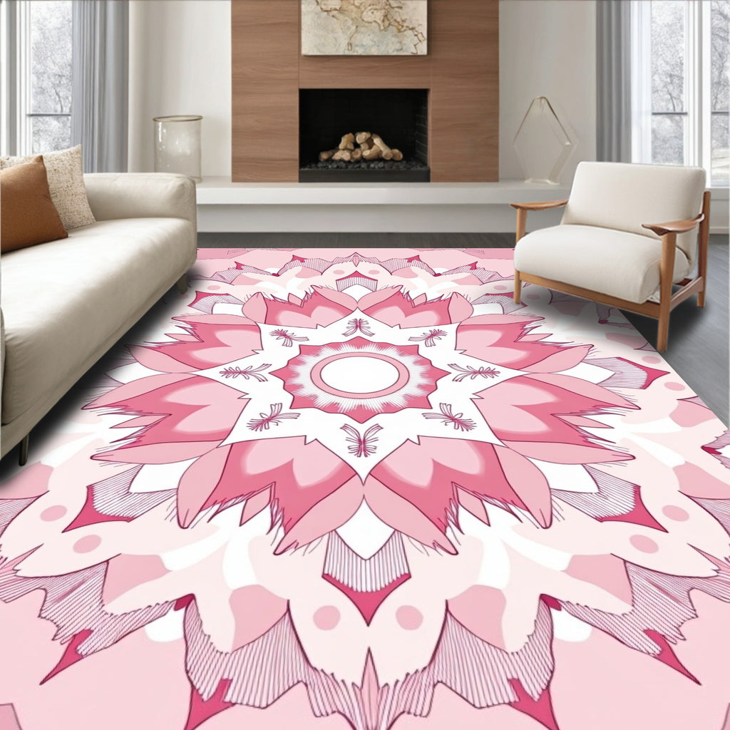 Pink Mandala Floral Radiating Pattern Rug