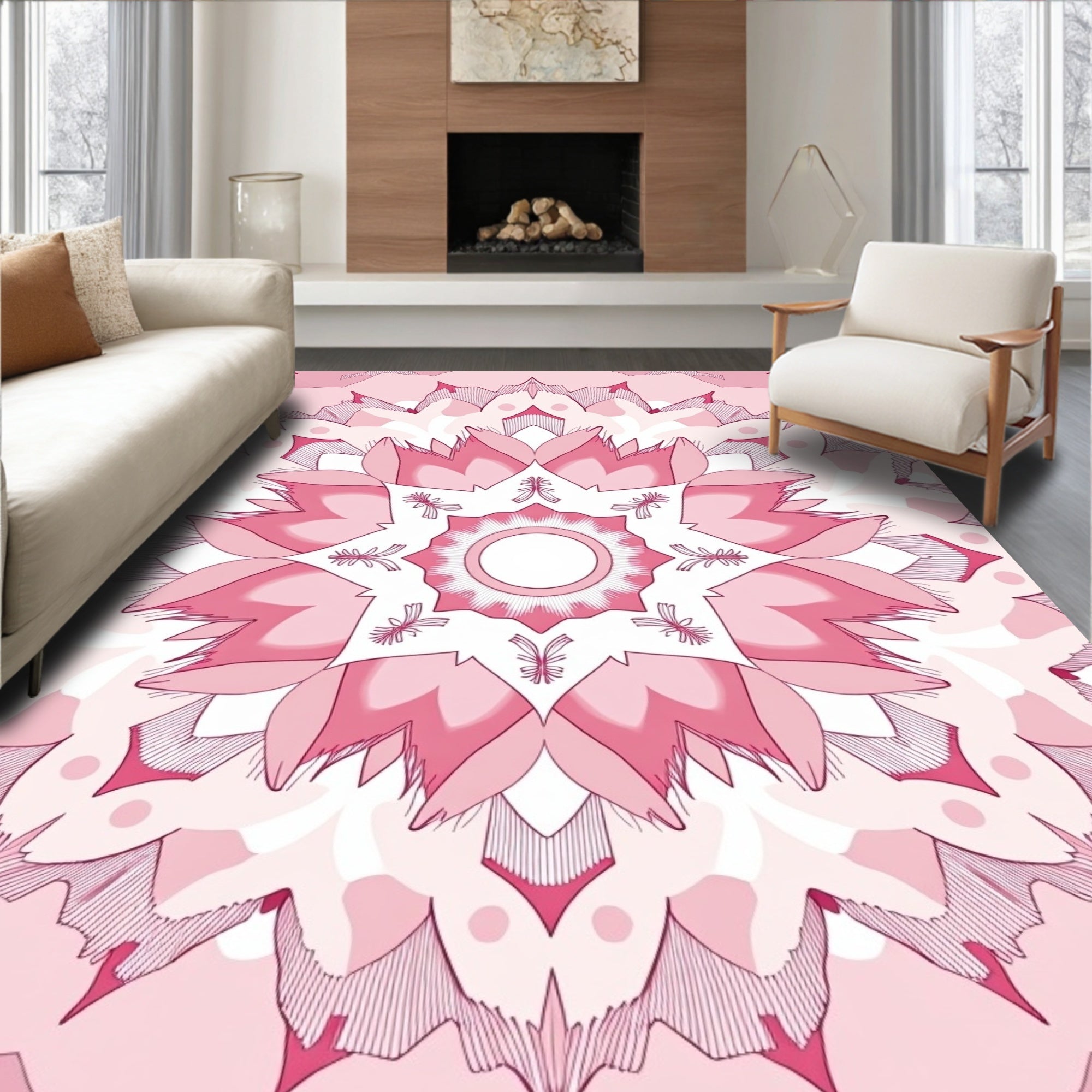 Pink Mandala Floral Radiating Pattern Rug