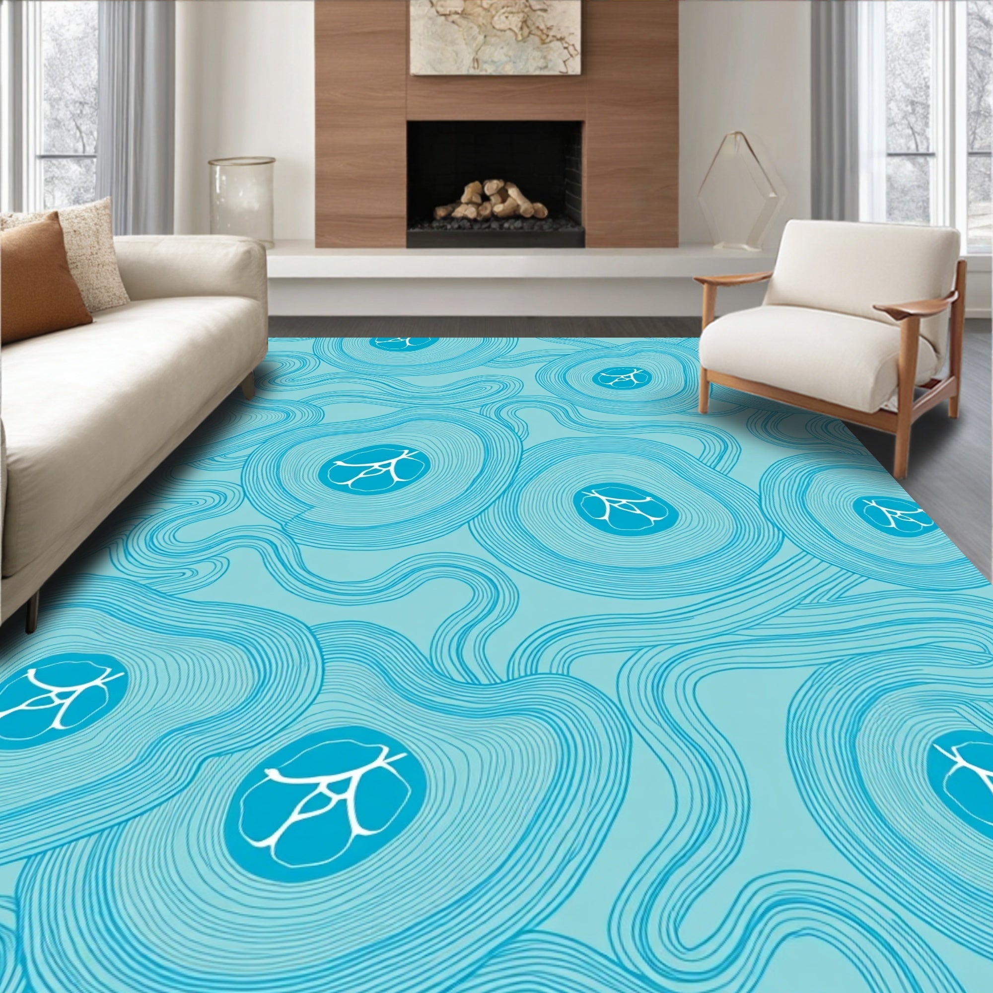 Abstract Organic Blue Waves Rug
