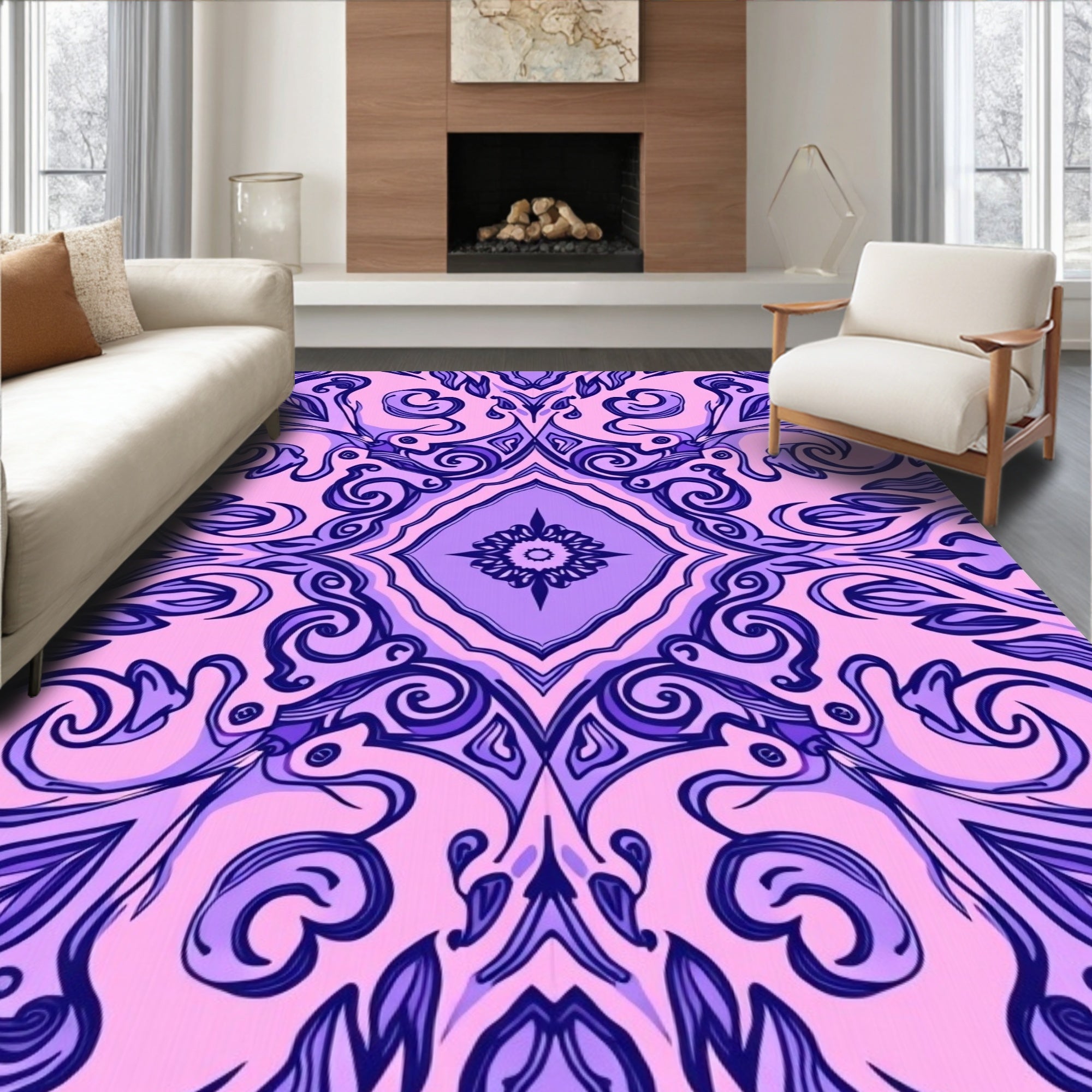 Ornate Purple Swirl Pattern Rug