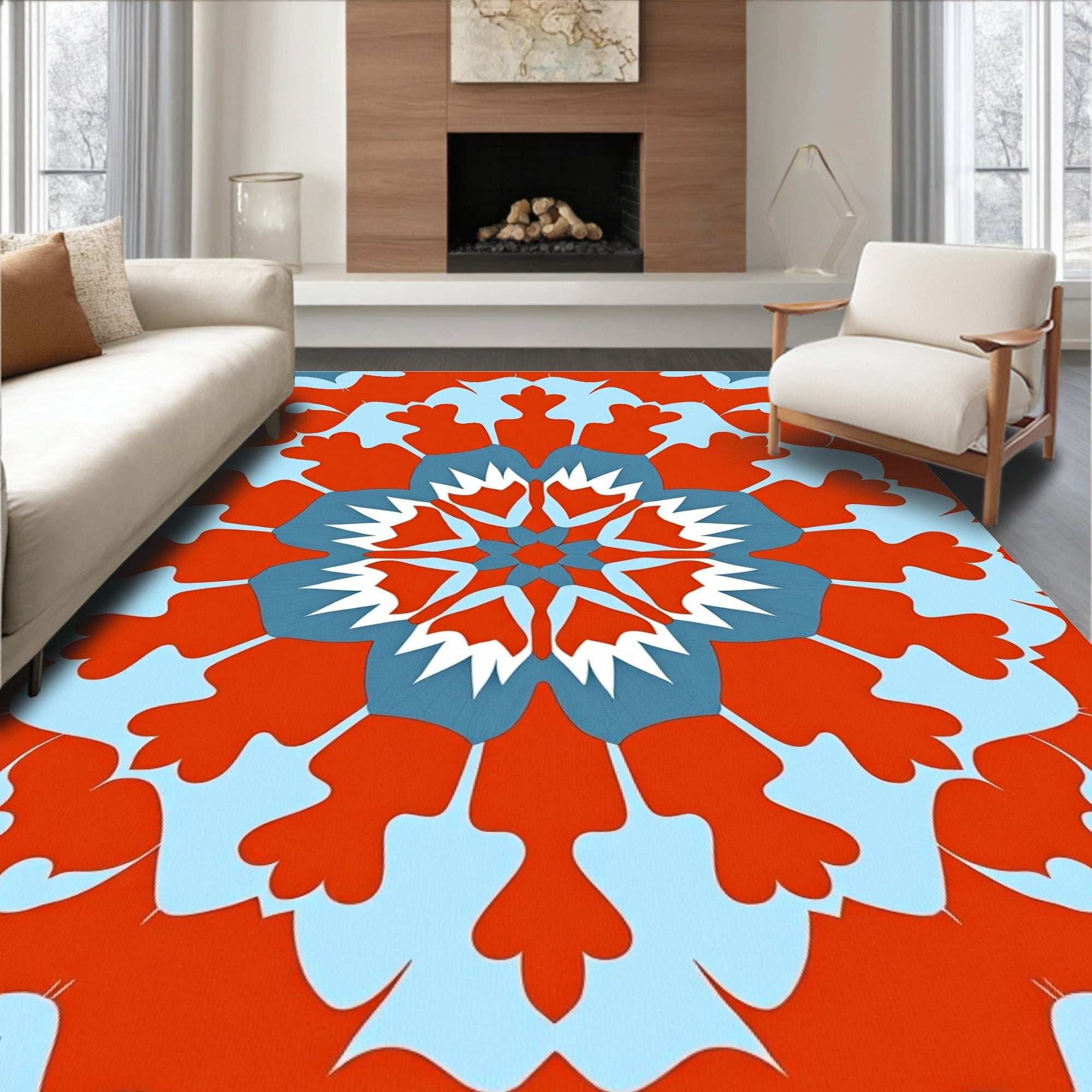 Mandala Style Radial Pattern Rug