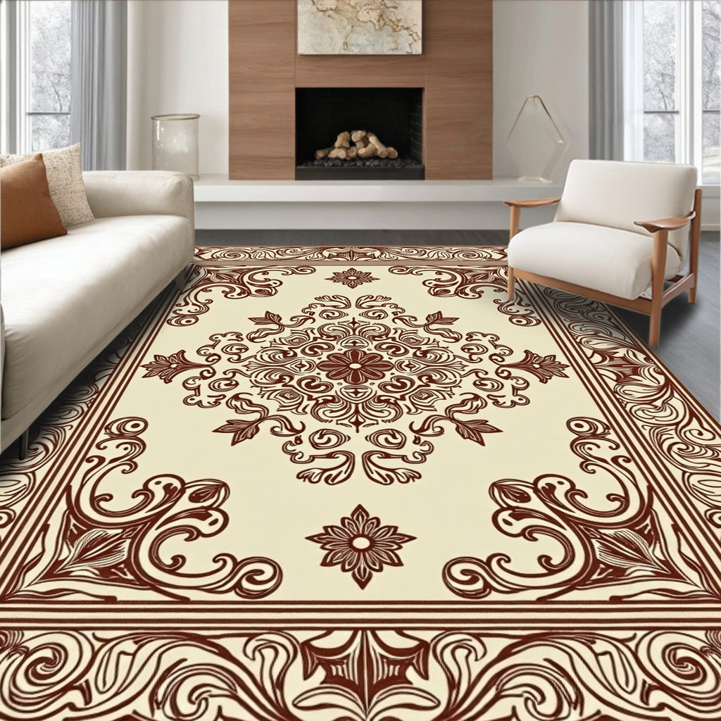 Elegant Floral Swirl And Border Design Rug