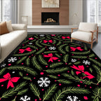 Festive Red Bow Pine Needle Garland Rug