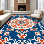Blue Red White Ornate Floral Rug