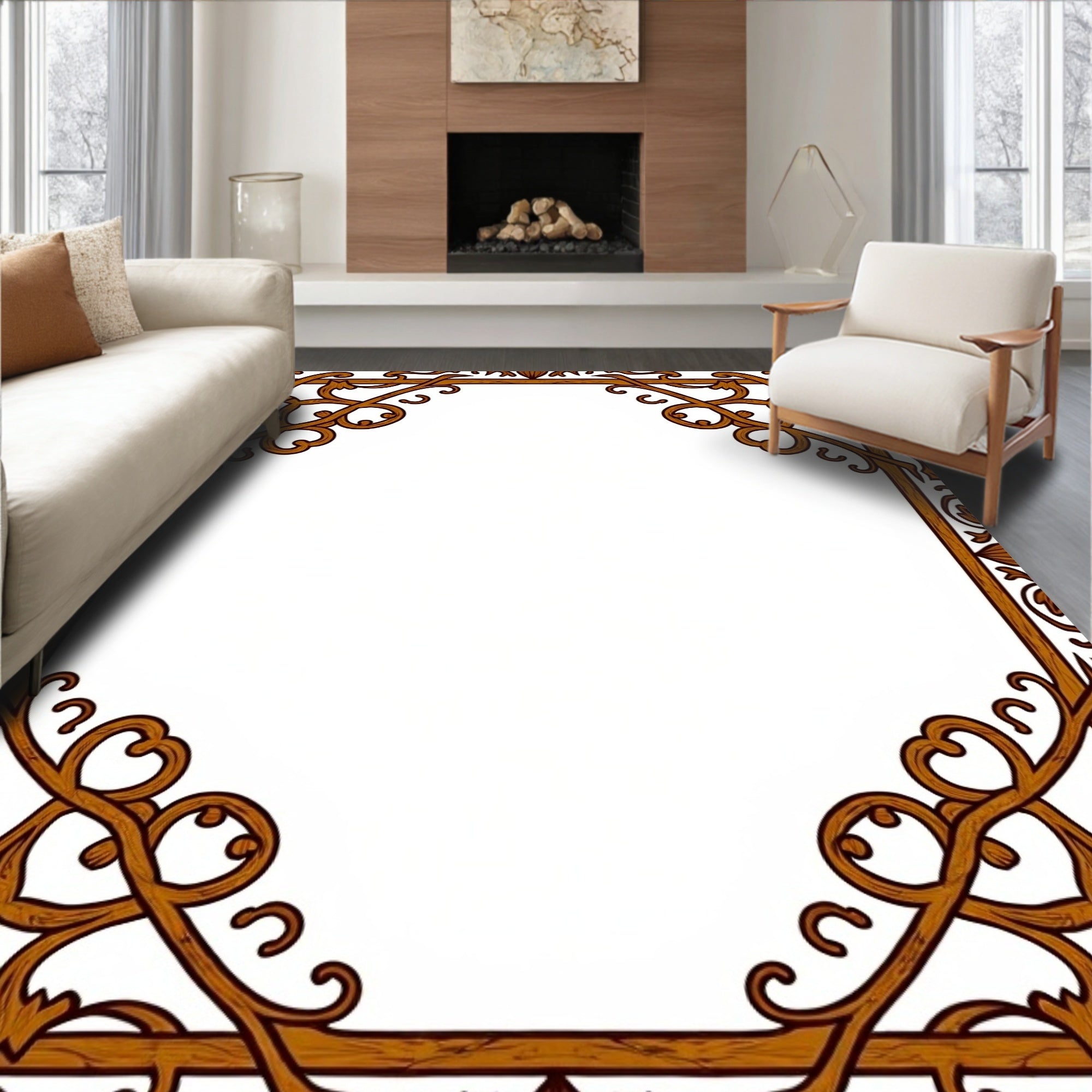 Ornate Scrollwork With Leaf Accents Rug