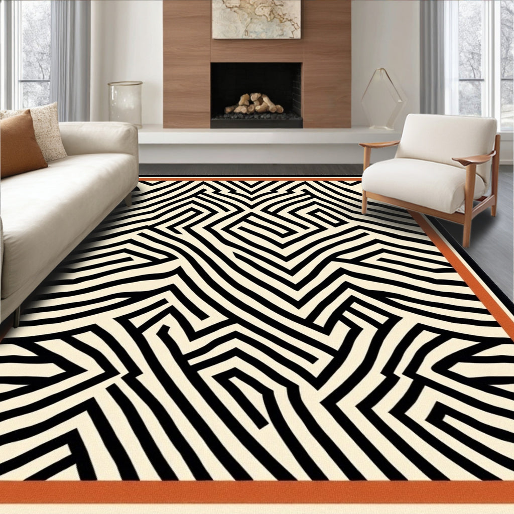 Abstract Black White Geometric Rug