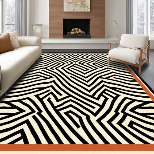 Abstract Black White Geometric Rug