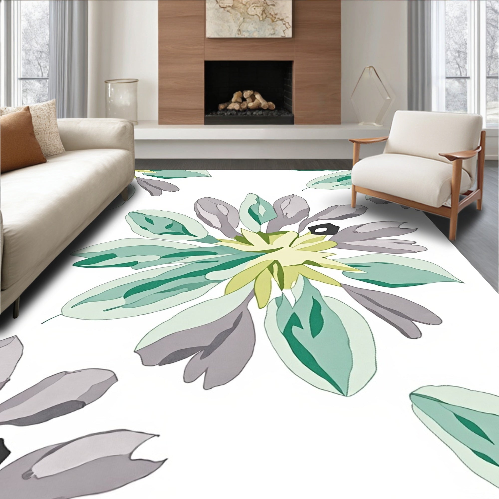 Abstract Floral Pattern With Green Tones Rug