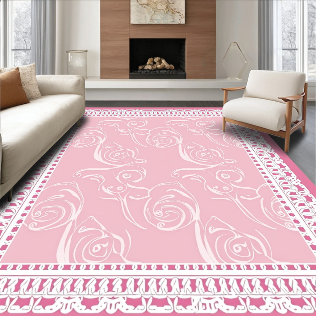 Pink Lace Floral Nouveau Style Rug
