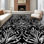 Bold Black Floral Art Nouveau Style Rug