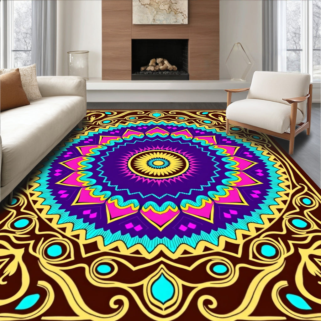 Vibrant Geometric Mandala Print Rug