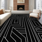Bold White Geometric Maze Pattern Rug