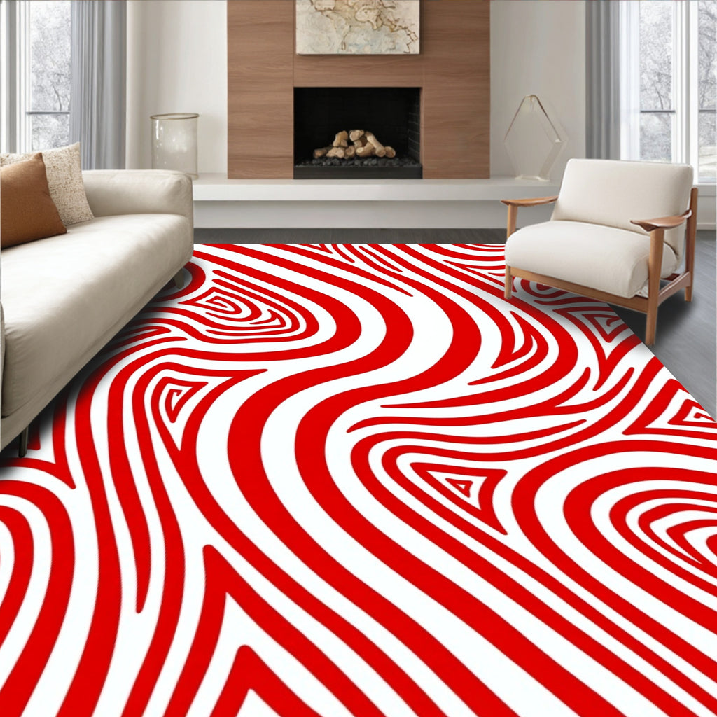 Crimson Swirl Optical Illusion Rug