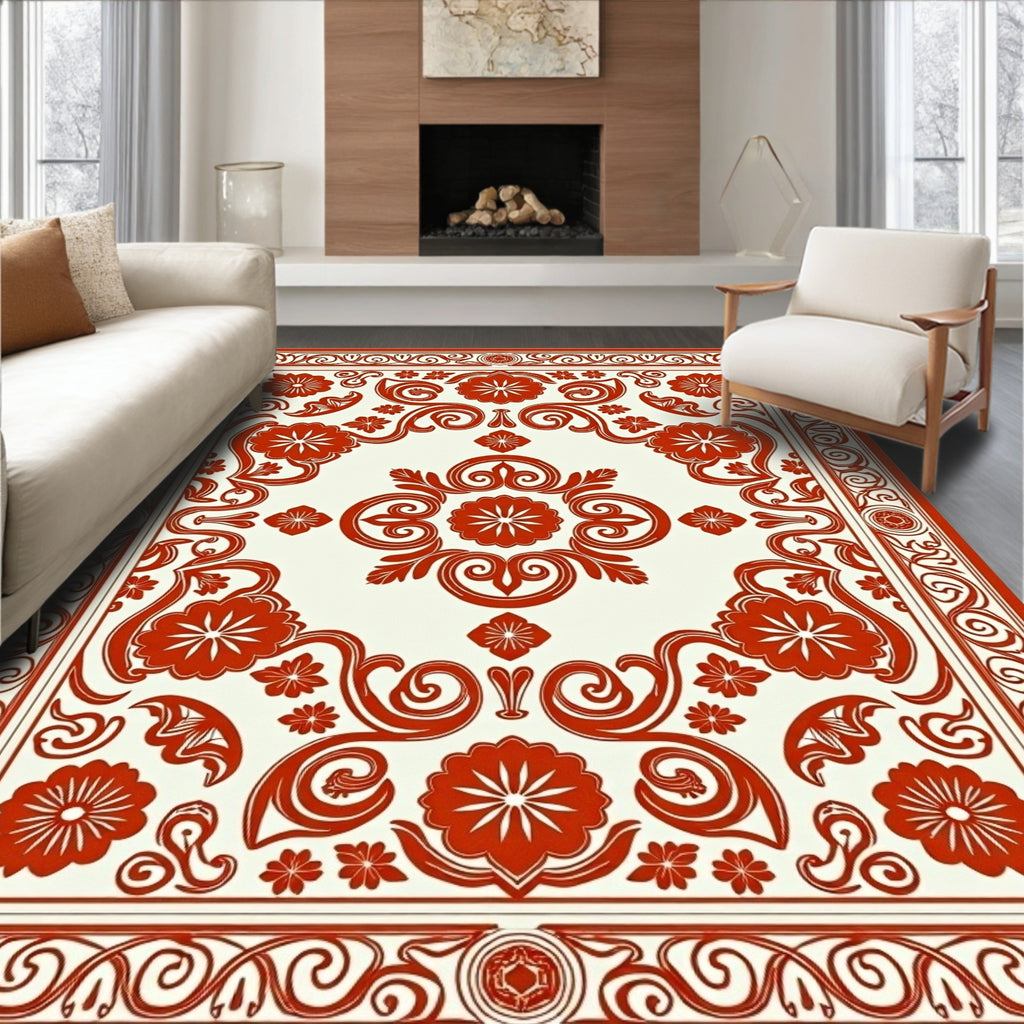 Ornate Floral Bordered Classic Design Rug