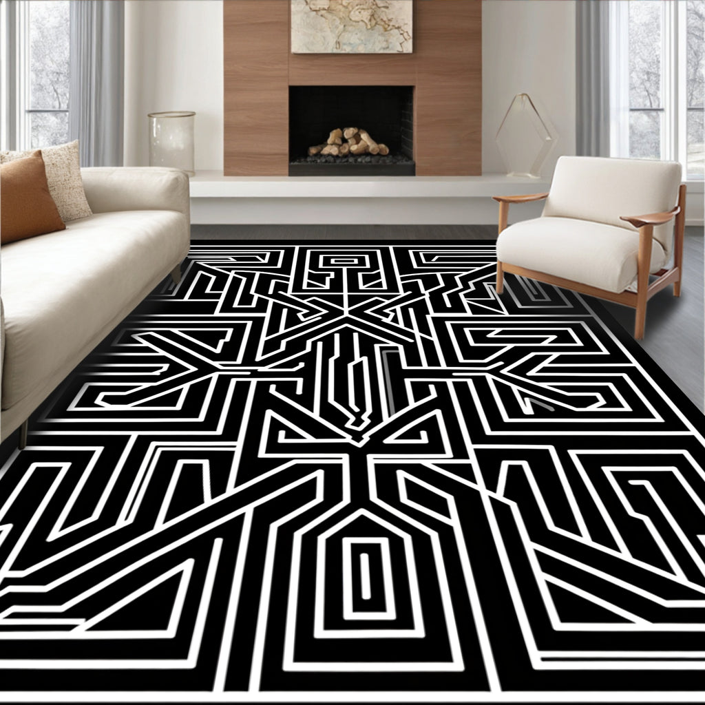 Abstract Geometric Maze Pattern Rug