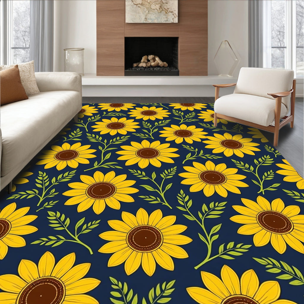 Bold Yellow Sunflower Pattern Rug