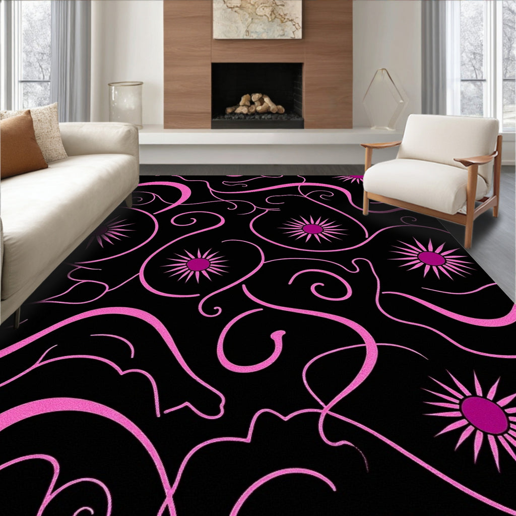 Vibrant Pink Floral Swirl Pattern Rug