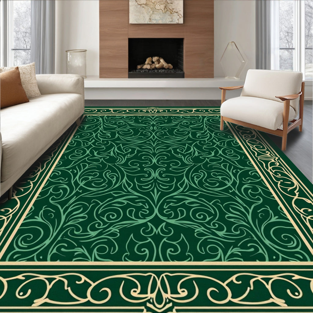 Elegant Emerald Floral Swirls Rug
