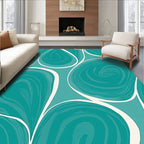 Teal White Organic Swirls Pattern Rug