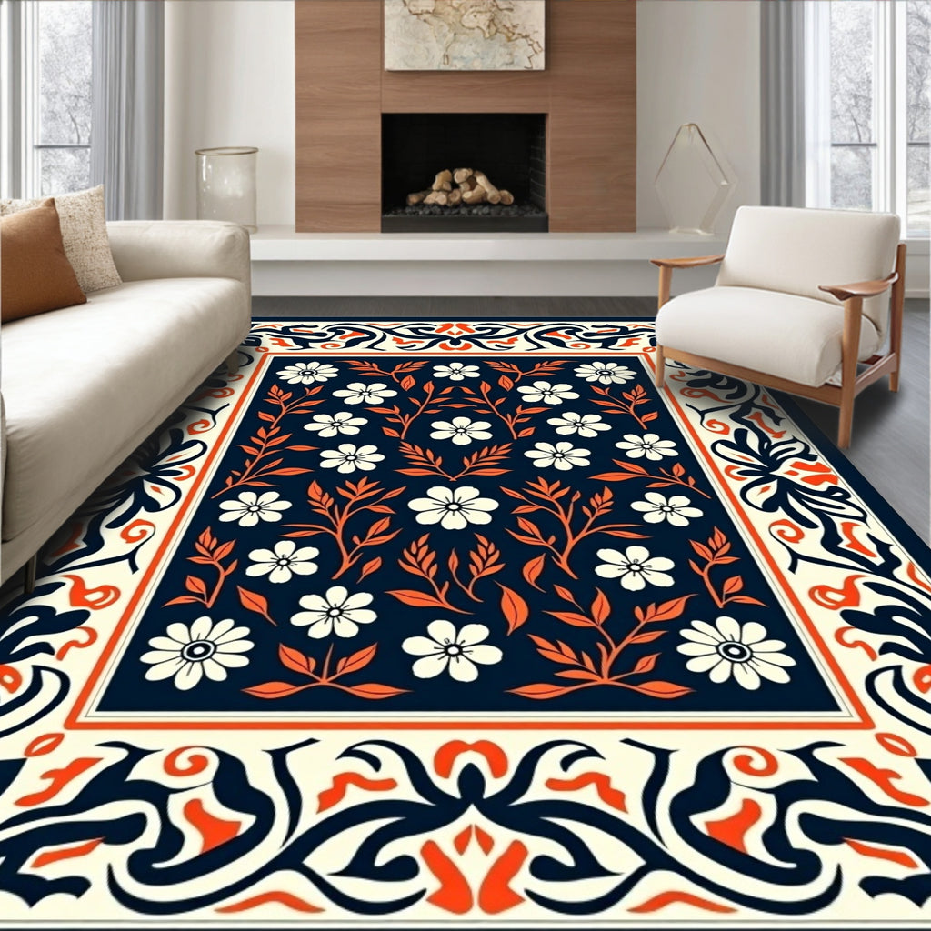 Ornate Floral Border Cream Rug