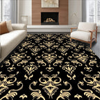 Gold and Black Damask Pattern Rug