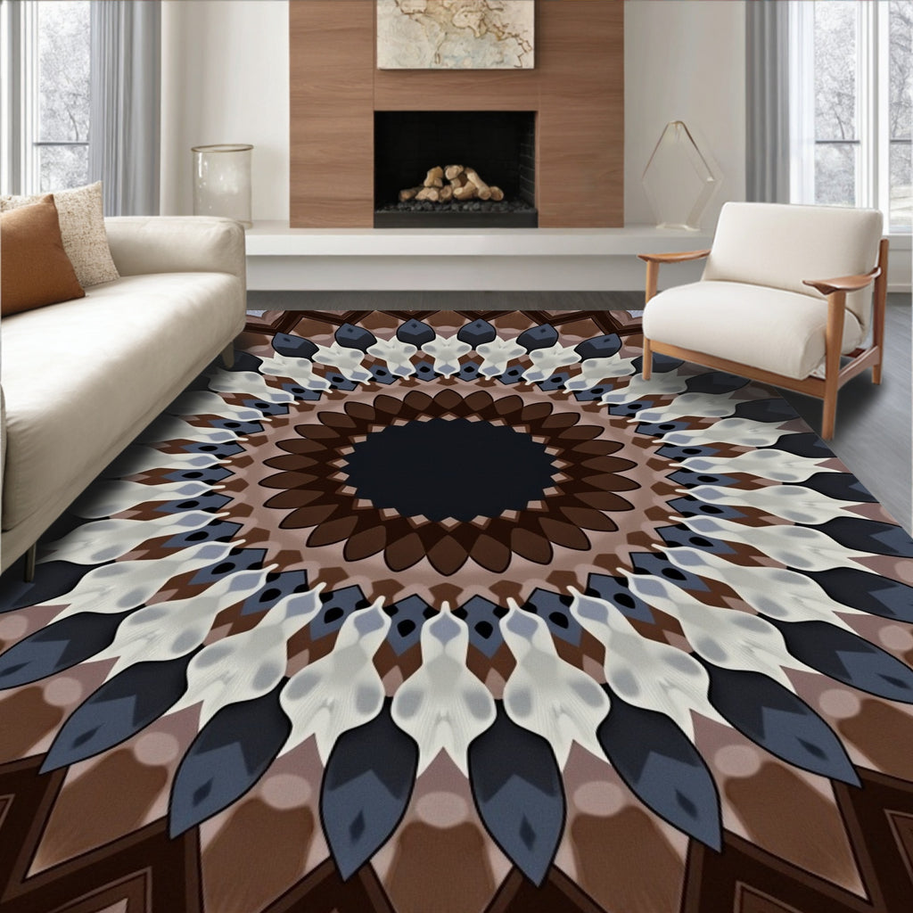 Brown Earth Toned Geometric Mandala Rug