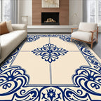 Elegant Blue Cream Floral Motif Rug