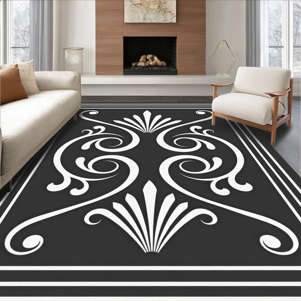 Classic Scrollwork and Fan Motif Rug