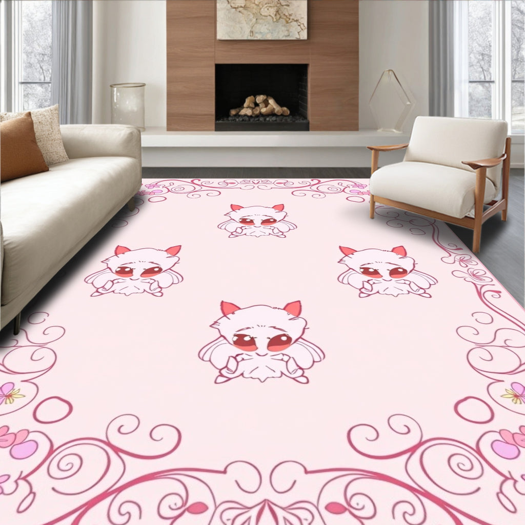 Cute Creature Floral Swirl Pattern Rug