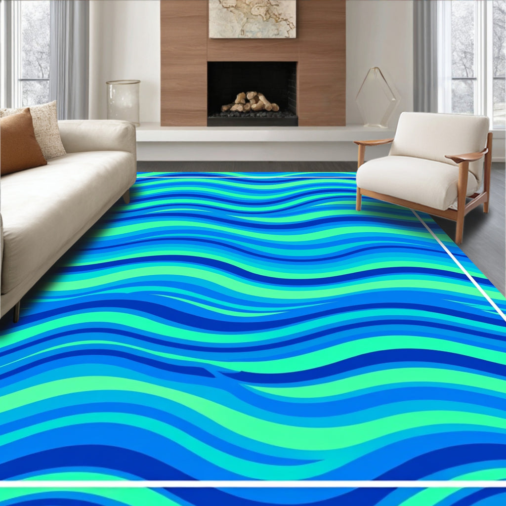 Wavy Blue Green Abstract Pattern Rug