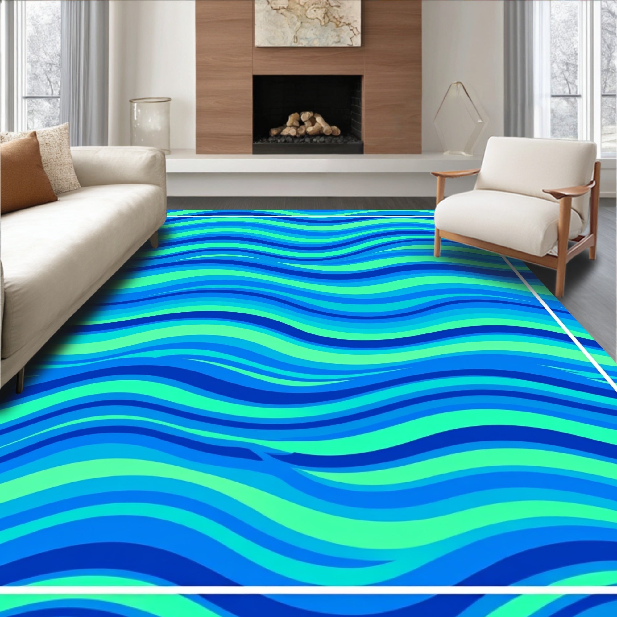 Wavy Blue Green Abstract Pattern Rug