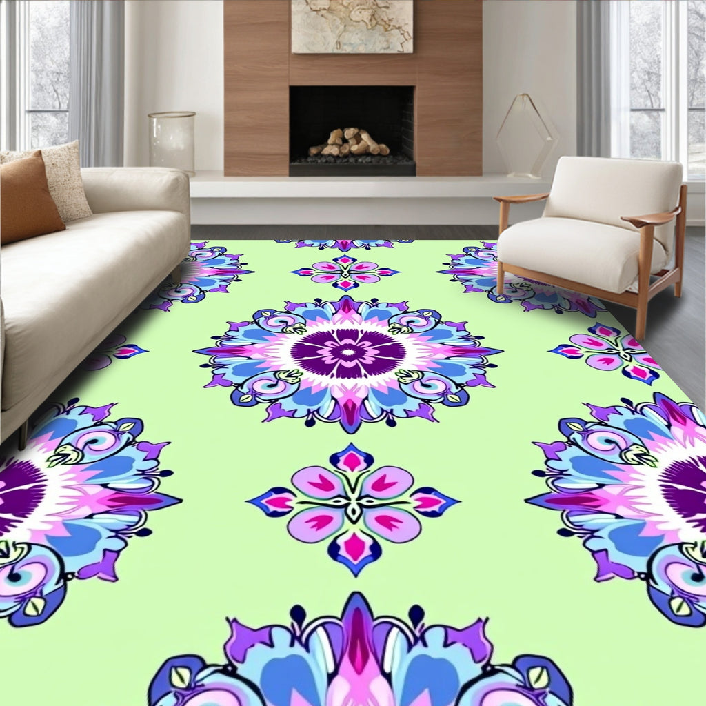 Vibrant Violet Swirl Floral Pattern Rug