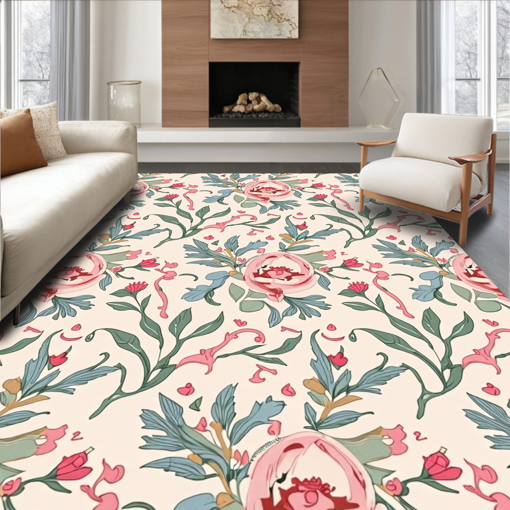 Pastel Floral Vines Pattern Rug
