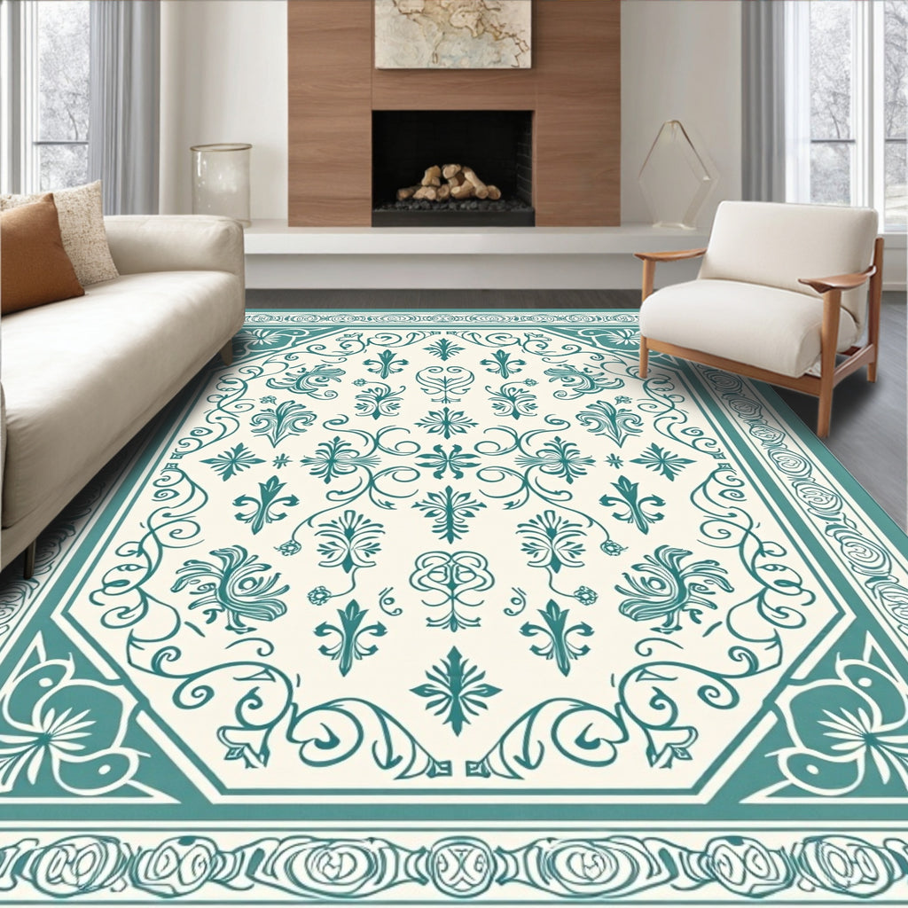 Classic Teal Floral Intricate Pattern Rug