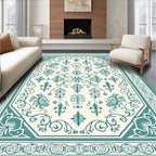 Classic Teal Floral Intricate Pattern Rug