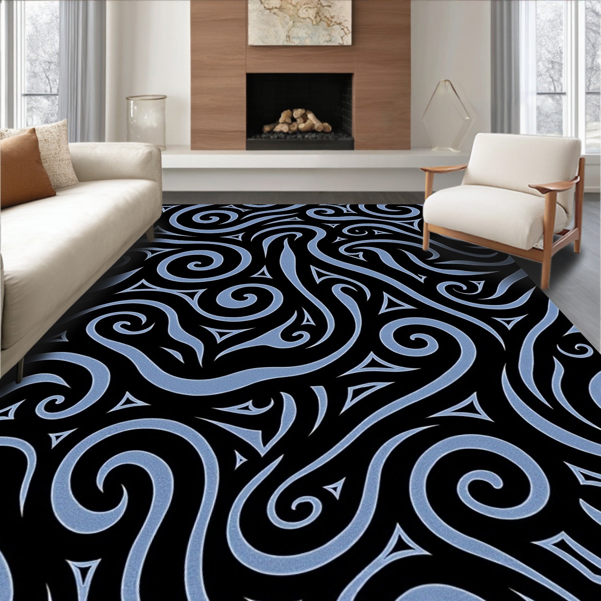 Abstract Swirls Triangles Pattern Rug