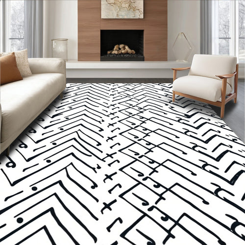 Abstract Black White Geometric Lines Rug